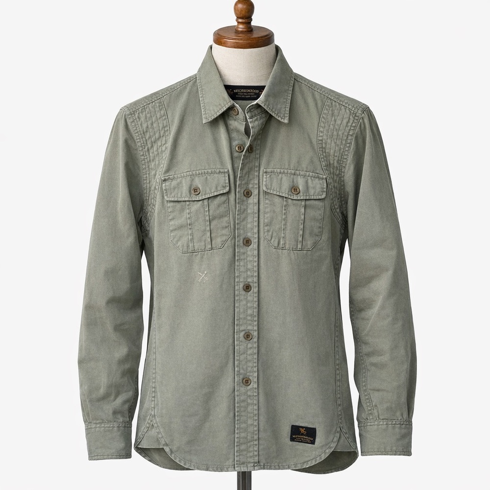 Neighbourhood Vintage Olive Green Button-Up Work Military Shirt Small